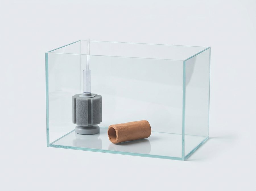 Petit aquarium nu de quarantaine avec un filtre à exhausteur